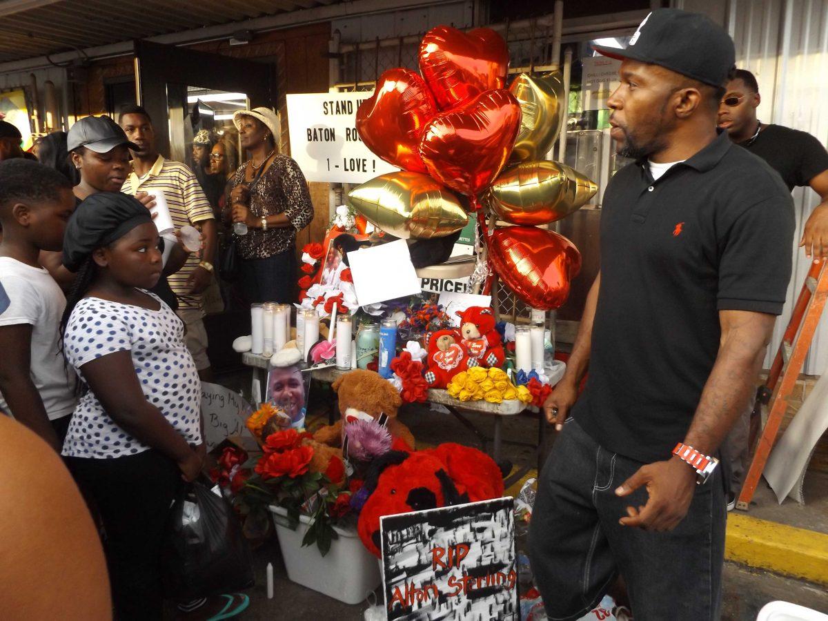 A memorial was set up Wednesday, July 6, outside the&#160;Triple S Food Mart, where&#160;Alton Sterling was fatally shot by police officers early Tuesday morning.&#160;