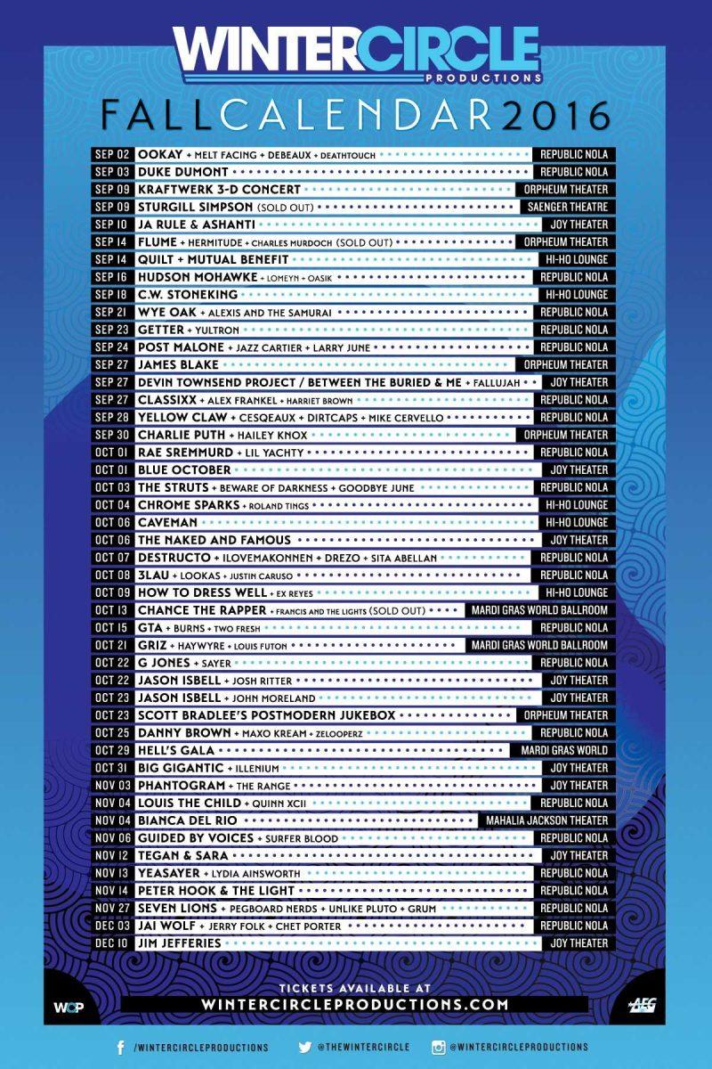 Winter Circle's official Fall Concert Calendar for 2016.