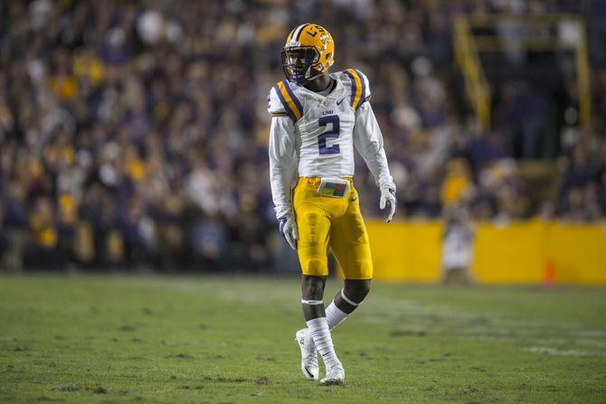 LSU freshman cornerback Kevin Toliver II (2) awaits the next play during the Tigers' 31-14 defeat against the University of Arkansas on Nov. 14. 2015 in Tiger Stadium.