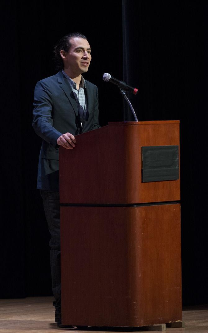 LSU political science professor Benjamin Acosta speaks on Wednesday Sept. 21, 2016, in the LSU Union Theatre.