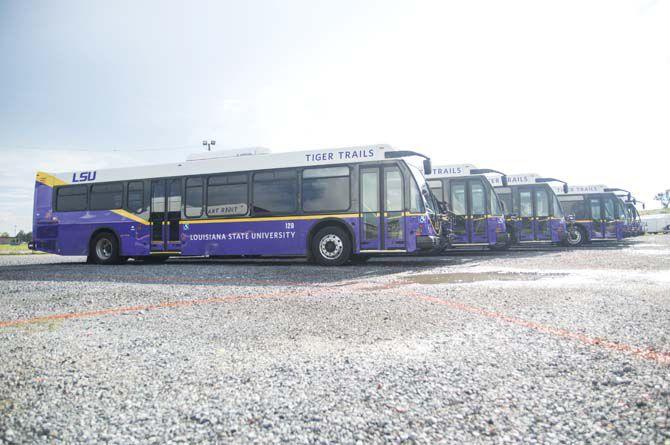 The new fleet of LSU Tiger Trails buses on Sunday Aug. 28, 2016, on LSU campus.