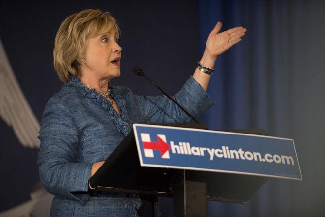 Democratic Presidential candidate Hillary Clinton speaks to supporters in the audience on Monday, Sept. 21, 2015, during a grassroots organizing event in Baton Rouge.