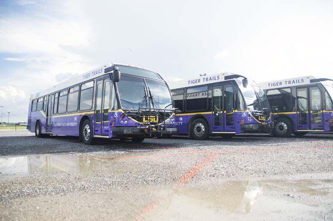 The new fleet of LSU Tiger Trails buses on Sunday Aug. 28, 2016, on LSU campus.