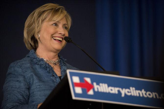 Democratic Presidential candidate Hillary Clinton speaks to supporters in the audience on Monday, Sept. 21, 2015, during a grassroots organizing event in Baton Rouge.