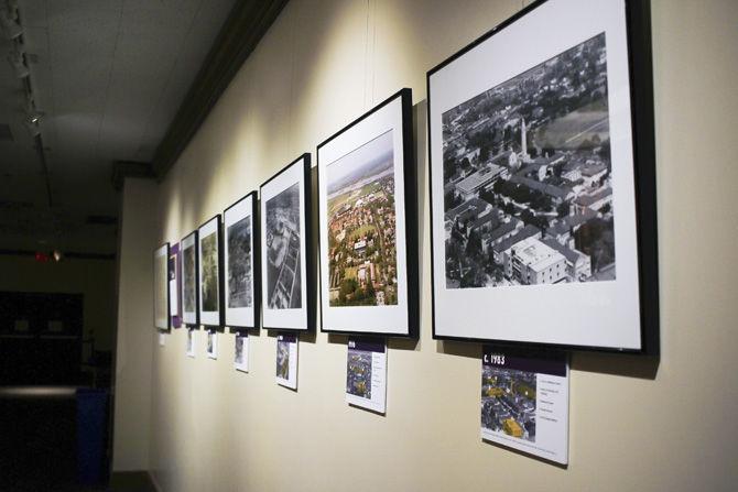 &#8220;Birds Eye View of LSU&#8221; exhibits aerial views of LSU throughout the decades on Monday, Sept. 26, 2016 in Hill Memorial Library&#8217;s Lecture Hall on campus.