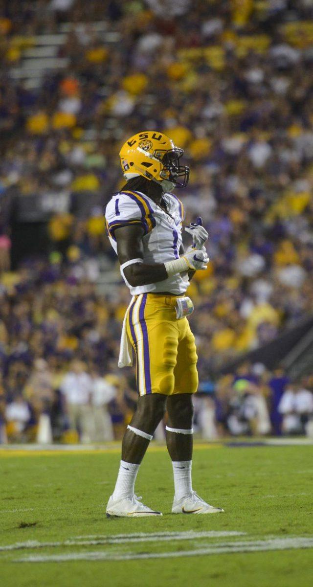 LSU sophomore defensive back Donte Jackson (1) awaits the snap during the 34-13 win against the Jacksonville Gamecocks on Saturday Sept. 10, 2016, in Tiger Stadium.