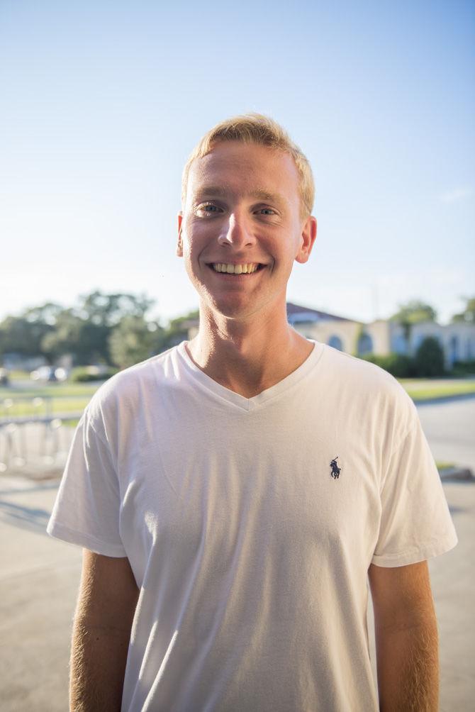 LSU masters student in finance Daniel Wendt holds the position of drum major in the Golden Band from Tigerland on Wednesday Sept. 28, 2016, at Tiger Band Hall on LSU Campus.