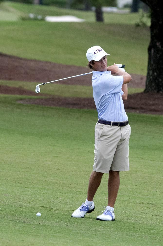 LSU sophomore golfer Blake Caldwell practices his swing during the David Toms Intercollegiate tournament on Oct. 11, 2015, at the University Club golf course.