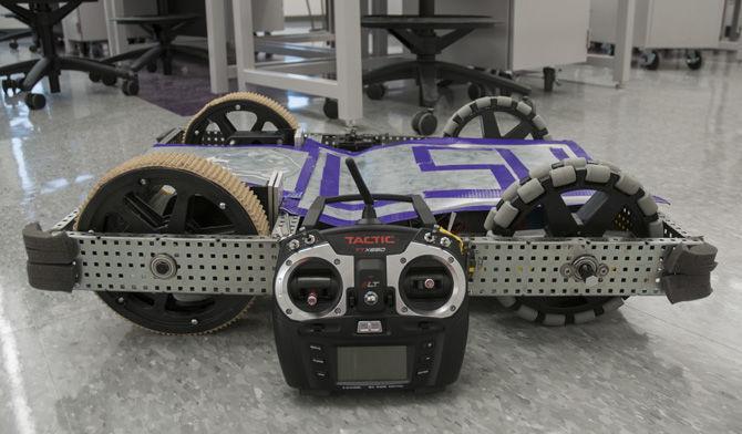 LSU's Bengal Reauxbotics prepares their robot "MikeReauxbot" for an upcoming event.