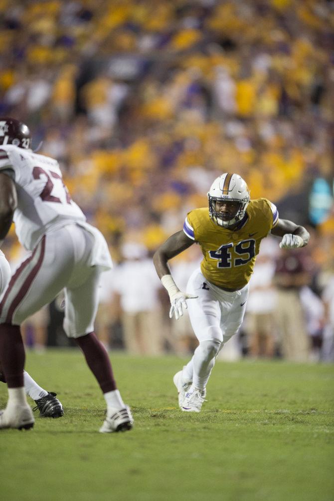 LSU sophomore linebacker Adren Key (49) makes his way around the Mississippi defense during the LSU vs Mississippi State game on Saturday Sept. 17, 2016, at Tiger Stadium.