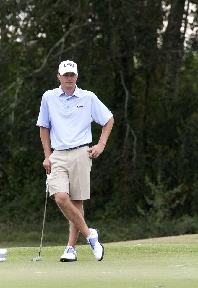 LSU freshman golfer Nathan Jeansonne awaits his turn during the David Toms Intercollegiate tournament on Oct. 11, 2015, at the University Club golf course.