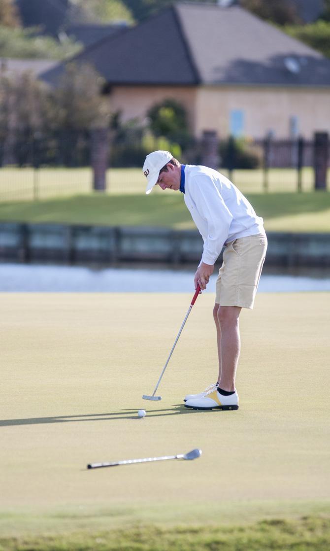 A LSU golfer putts during the Tom Davids Intercollegiate tournament on Oct. 9, 2016 at the University Club golf course.