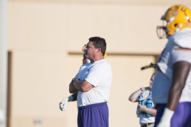 LSU interim head coach Ed Orgeron overseeing practice on Tuesday Oct. 11, 2016, at the LSU Practice Facilities.