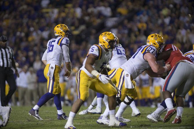 LSU junior quarterback Danny Etling (16) makes a pass on Saturday Oct. 22, 2016 during the Tigers' 38-21 victory over Ole Miss at Tiger Stadium.