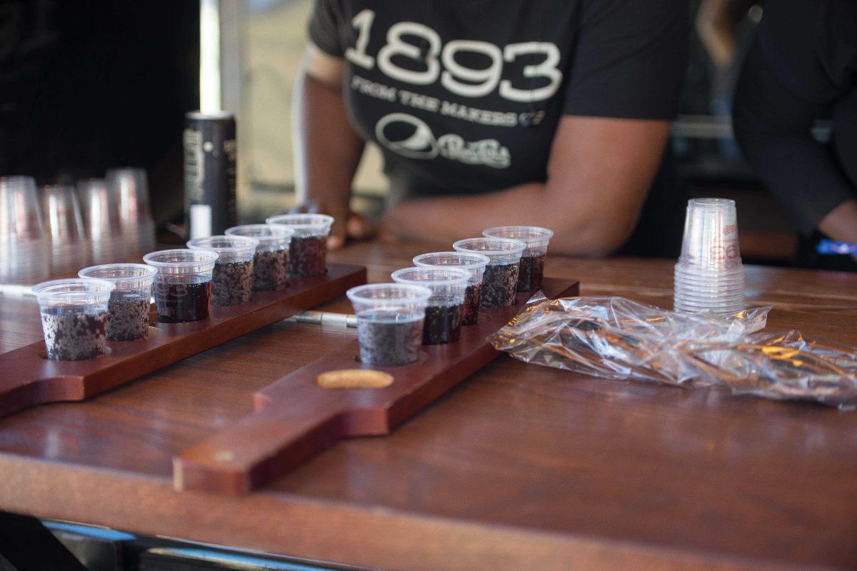 Samples of Pepsi's new 1893 Cola series lay on a table in the 1893 tent for festival-goers to try on Oct. 29, 2016 at the Voodoo Music and Arts Experience (Voodoo Festival) at City Park in New Orleans, Louisiana.