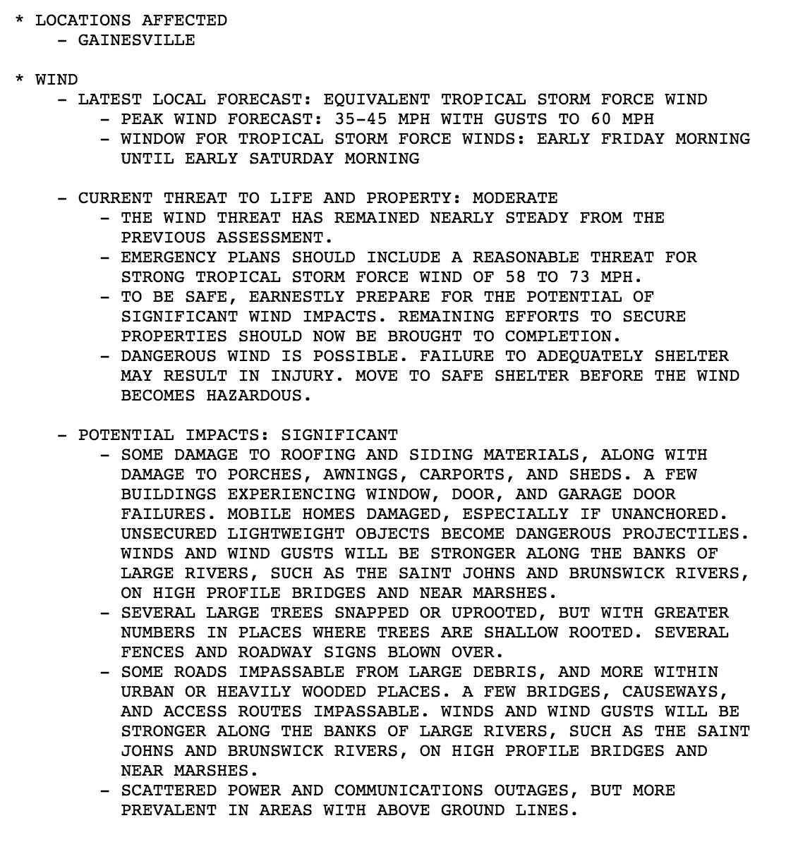 NWS forecast Gainesville