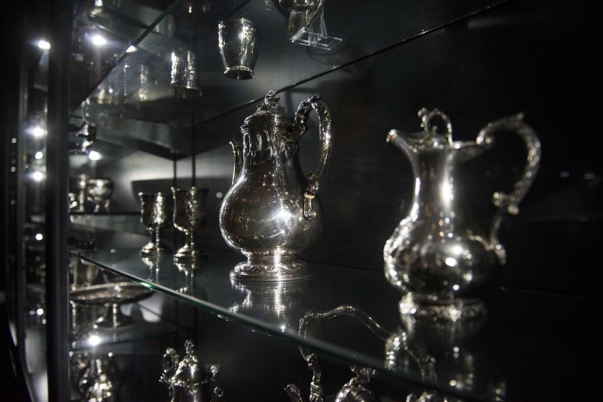 Sterling silver goblets, pitchers and other silverware on display in the LSU Museum of Art on Thursday Oct. 20, 2016, in the Shaw Center for the River Views &amp; Vibes event.