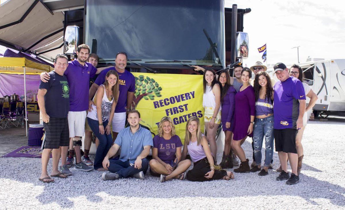 The current crop of Recovery First Tailgaters in front of their RV in its usual spot across from the LSU Veterinary Science building where they be welcoming folks to stop by prior to the Southern Mississippi game. Fourth from left is Dwayne Beason, founder of the Recovery First Tailgaters.&#160; From left, including only first names is some cases, are Christopher Oshea, Chris Wrenn, Jacob, Dwayne Beason, MJ, Kevin Miner, Felicia Kleinpeter, Emily, Sarah, Linda, Charles, Alaina, Christopher Belleau, Courtney, Aaron Postil and&#160; Amy.Editor's note: Some of the individual wished only their first name to be used.