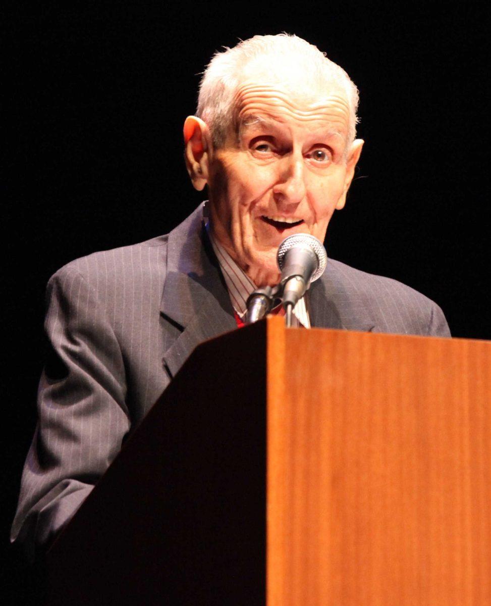 Dr. Jack Kevorkian speaks at "An Evening with Dr. Jack Kevorkian," hosted by the UCLA Armenian Students' Association and the Armenian American Medical Society of California. UCLA Royce Hall Auditorium