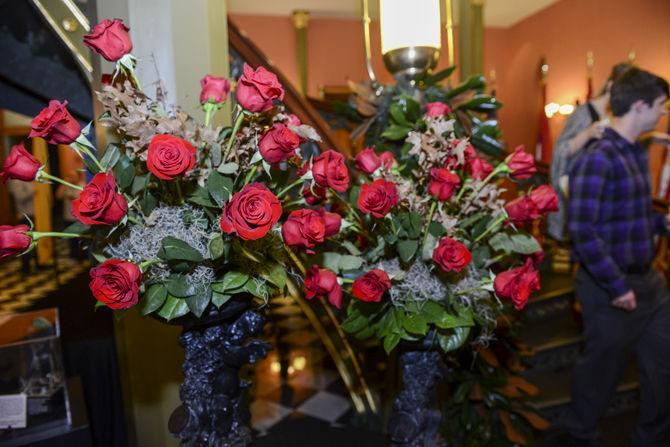 The Spirits of Louisiana decorates the old state capitol's interior halls and ballrooms with red roses on Thursday Oct. 27, 2016, in the Louisiana old state capitol.