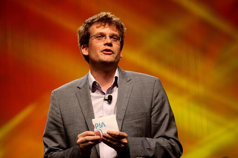 John Green speaks at the Anaheim Convention Center in Anaheim, California.