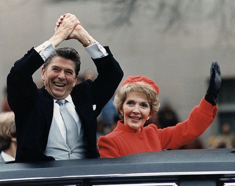 Ronald Reagan&#160;and&#160;Nancy Reagan&#160;wave from the limousine during the Inaugural Parade in&#160;Washington, D.C.&#160;on&#160;Inauguration Day,&#160;1981.