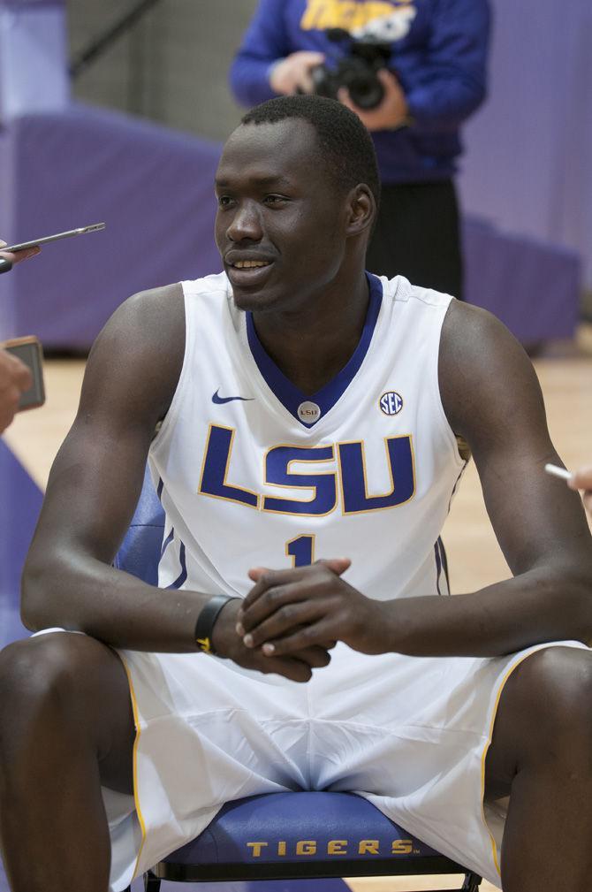 LSU junior forward Duop Reath (1) talks to reporters on October 12, 2016 in the University Basketball Practice Facility.