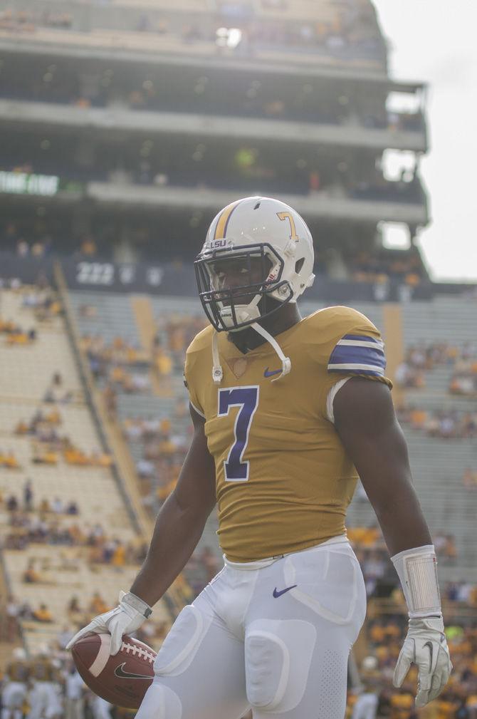 LSU junior running back Leonard Fournette (7) prepares on Sept. 17, 2016 for that evening's game against Mississippi State at Tiger Stadium, where the Tigers would go on to win 23-20.