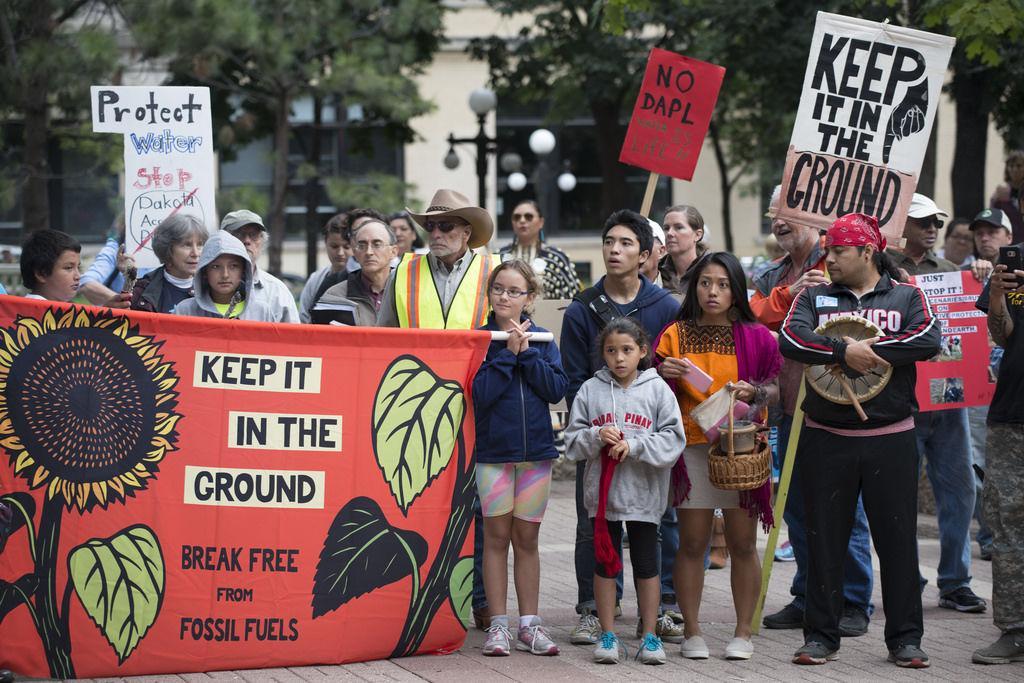 Protesters in&#160;St. Paul, Minnesota&#160;call for a stop of the pipeline construction which will pass upstream from the Standing Rock Sioux Nation.&#160;
&#160;