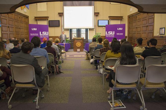 Director of LSU Public Policy Research Center, Michael Henderson presents Public Opinion about Race Relations and Law Enforcement in Louisiana on Monday, October 3, 2016, in the Journalism Building on campus.