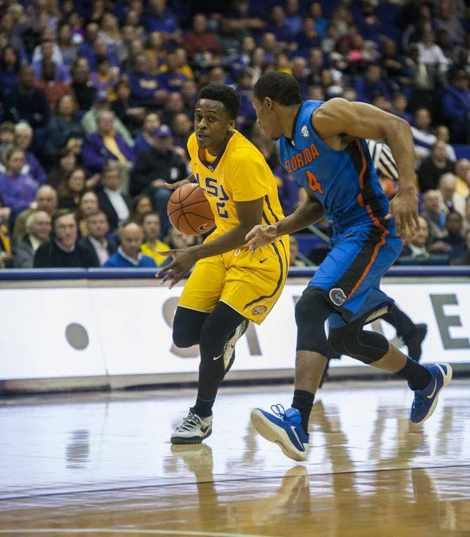 LSU freshman guard Antonio Blakeney (15) moves through Florida defense toward their basket during the LSU 96-91 victory against the Florida Gators on Saturday Feb. 27, 2016, in the PMAC.