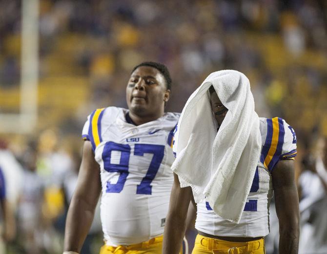 LSU junior wide reciever, D.J. Chark (82), walks away from the stadium after the 0-10 LSU loss against Alabama on Saturday, Nov. 5, 2016, in Tiger Stadium.