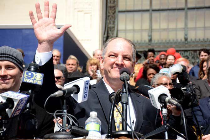 Gov. John Bel Edwards delivered remarks to thousands of students from throughout Louisiana Wednesday on the Capitol steps during a rally for higher education.