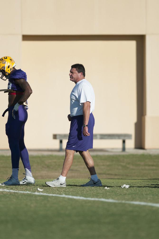 LSU interim head coach Ed Orgeron overseeing practice on Tuesday Oct. 11, 2016, at the LSU Practice Facilities.