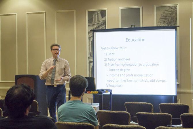 The Graduate Studies Fair's first session on &#8220;Financing your Graduate Education&#8221; took place on Thursday, Nov. 17, 2016, in the Vieux Carre Room of the Student Union from 10:30 a.m. - 11:30 a.m. as part of a day long fair to help upperclassmen better understand their opportunities in graduate studies.