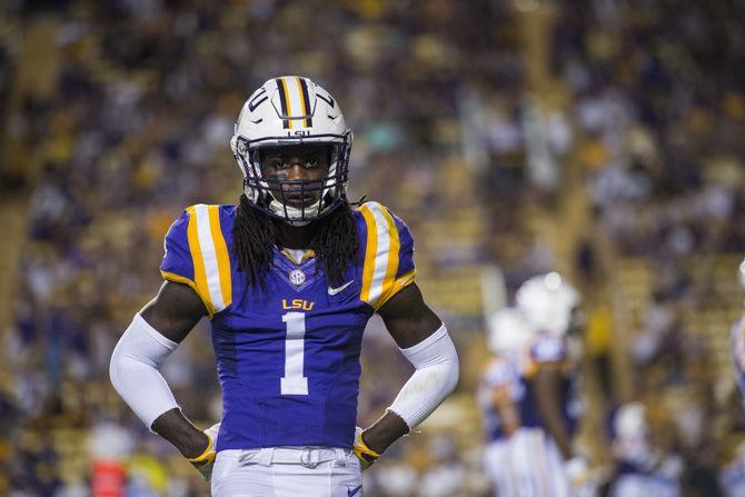 LSU sophomore defensive back Donte Jackson (1) returns to his position after a Eagles timeout during the LSU 45-10 win against Southern Mississippi on Saturday Oct. 15, 2016, in Tiger Stadium.