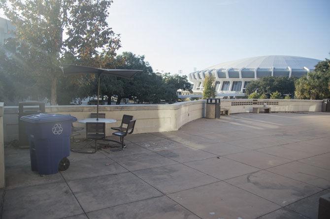 The area behind the Journalism building offers an alternative study location during finals week.