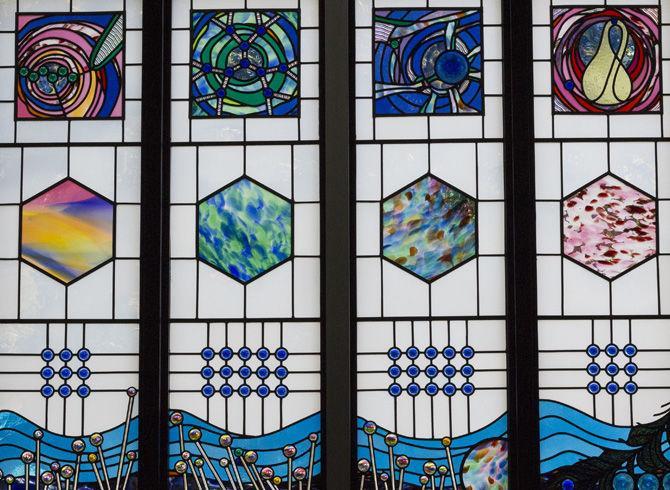 Benjamin's World, a stained glass work of art by Mary Ann Caffery hangs in the LSU Chemistry and Materials Building on Tuesday, Nov. 22, 2016, in honor of Benjamin Boussert.