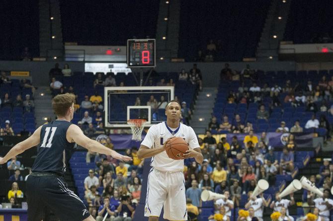 LSU sophomore guard Brandon Sampson (0) scans the floor during the Tigers' 78-70 win against North Florida on Friday, Nov. 18, 2016 in the Pete Maravich Assembly Center.