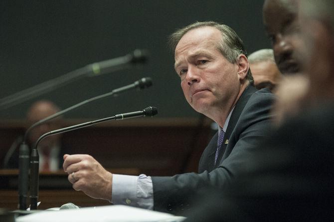 Louisiana State University President F. King Alexander sits before members of the Joint Legislative Committee on the Budget on Sunday, Feb. 14, 2016 at the Louisiana State Capitol.&#160;