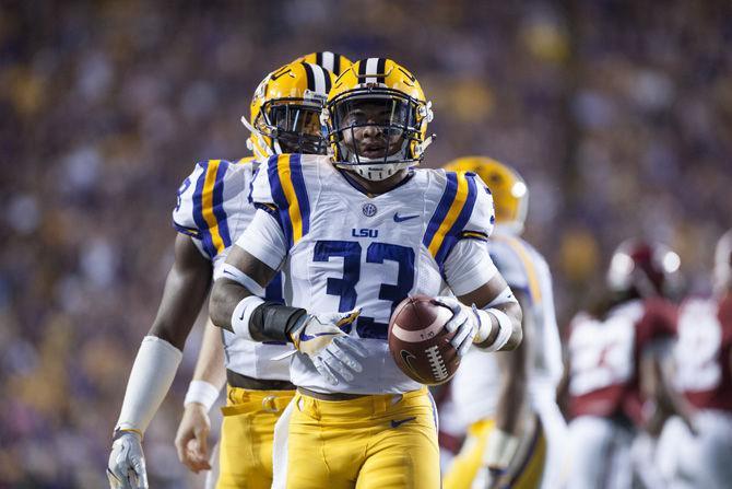 LSU junior safety, Jamal Adams (33), holds the ball between plays in the 0-10 LSU loss against Alabama on Saturday, Nov. 5, 2016, in Tiger Stadium.