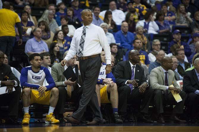 LSU mens basketball Head Coach Johnny Jones paces the sidline during the LSU 96-91 victory against the Florida Gators on Saturday Feb. 27, 2016, in the PMAC.