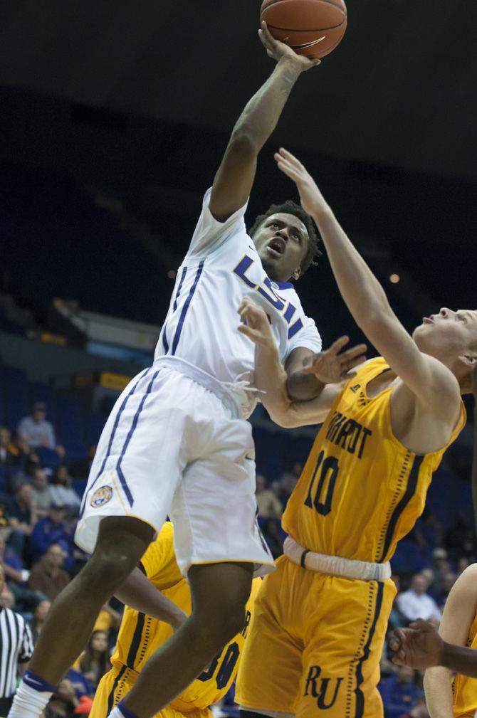 LSU sophomore guard Antonio Blakeney (2) shoots a lay up during the Tigers' 113-80 win over Reinhardt on November 7, 2016 in the Pete Maravich Assembly Center.