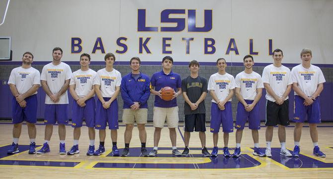 LSU basketball managers wrap up practice on Wednesday, Nov. 16, 2016 in the basketball practice facility.