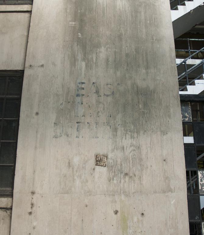 The dorms built in Tiger Stadium during the 1920s housed students until the 1980s. Remnants of a sign that reads, "East Stadium Dormitories" can still be found outside the stadium. The dorms are now being used for storage because they do not meet modern requirements for residential buildings.