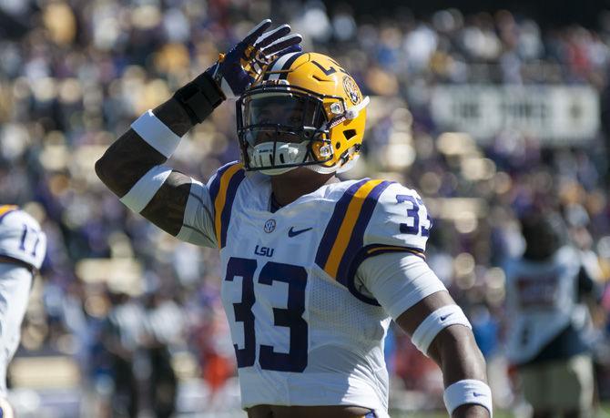 LSU junior safety Jamal Adams (33) pumps up the crowd before the Tigers' 16-10 loss against the University of Florida on Saturday, Nov. 19, 2016 at Tiger Stadium.