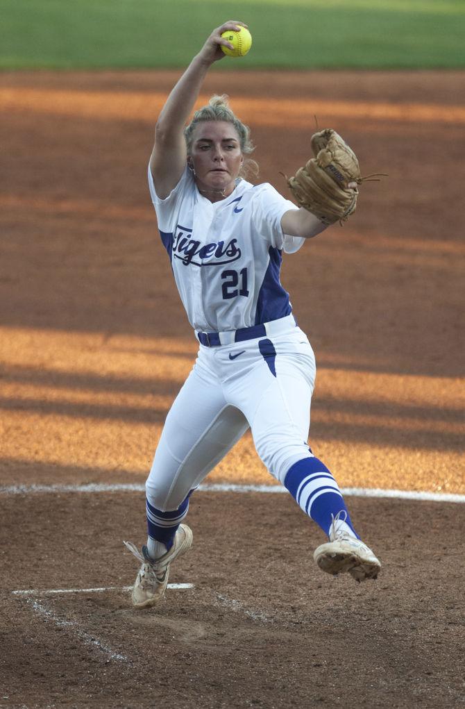 LSU sophomore pitcher Carley Hoover (21) pitches during the Tigers' 10-2 victory against LIU Brooklyn on Friday, May 20, 2016 in Tiger Park.