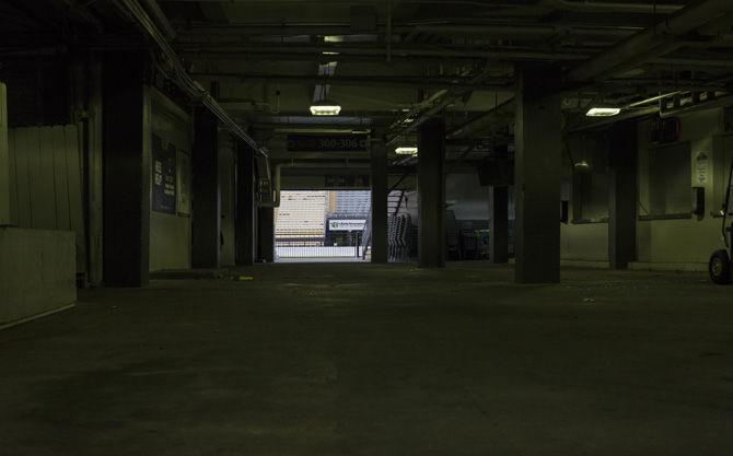 LSU's Tiger Stadium has its field covered because of a reported burglary on Wednesday January 4, 2017.