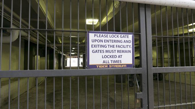 A sign details the importance of locking the gates of Tiger Stadium on Jan. 10, 2017 as security levels heighten in response to the recent vandalizing.