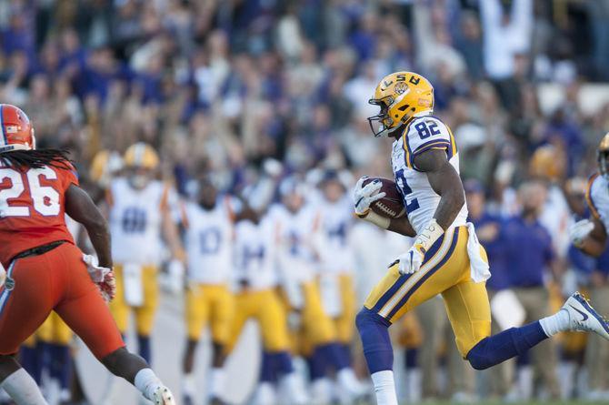 LSU junior wide receiver D.J. Chark (82) drives the ball towards the end zone during the Tigers' 16-10 loss to the Florida Gators on Saturday Nov. 19, 2016 at Tiger Stadium.